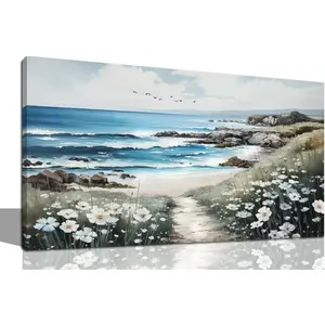 Framed Large Canvas Wall Art for Living Room Beach Landscape Wall Art Decor Prints Modern Office Wall Decor Flower Pictures Wall Decor Artwork Canvas Wall Painting Wall Decor for Bedroom with Frame 32x16 Inch