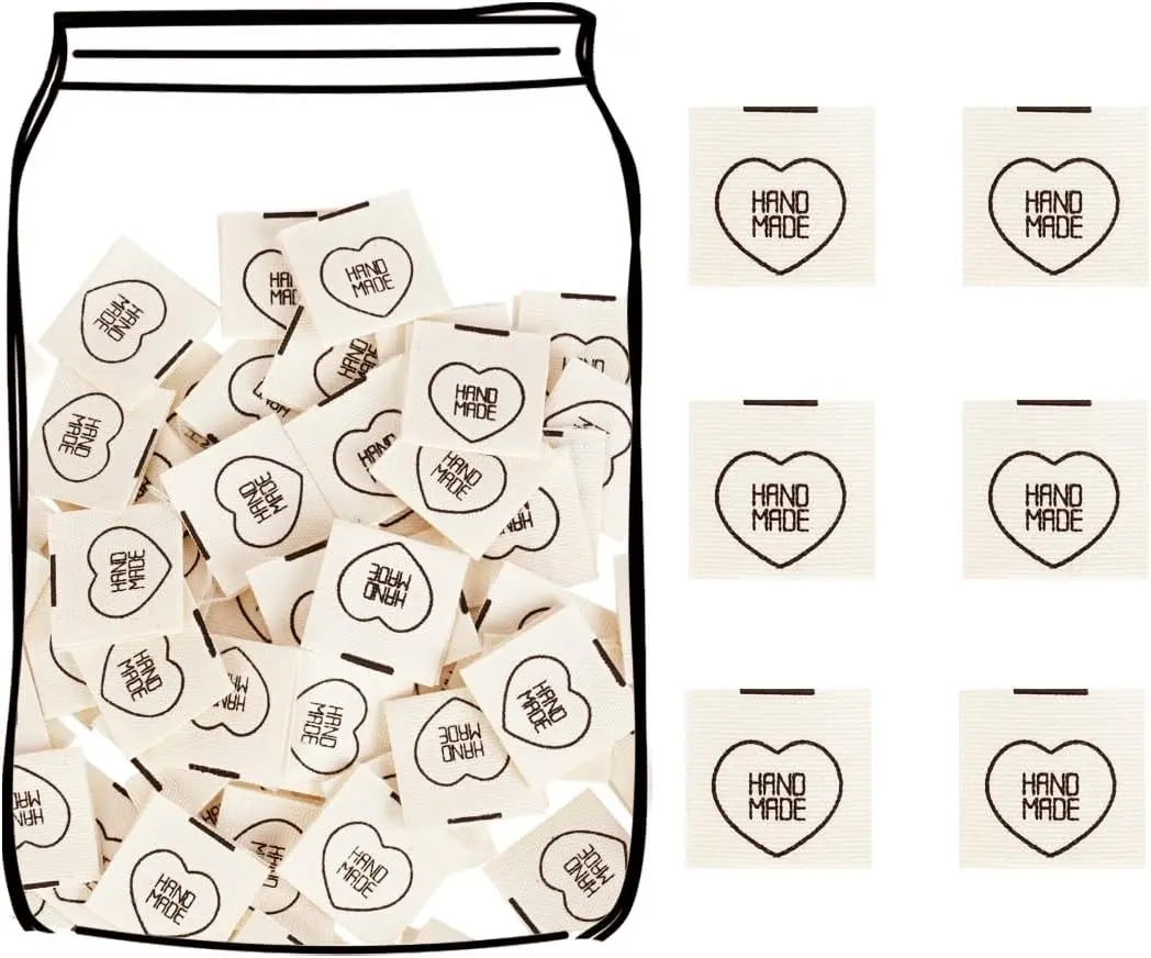 100pcs Durable Fabric Woven Sewing Labels with Handmade with Love Text for Handmade Items Crochet Knitting Sewing Projects and DIY Crafts (Style C)