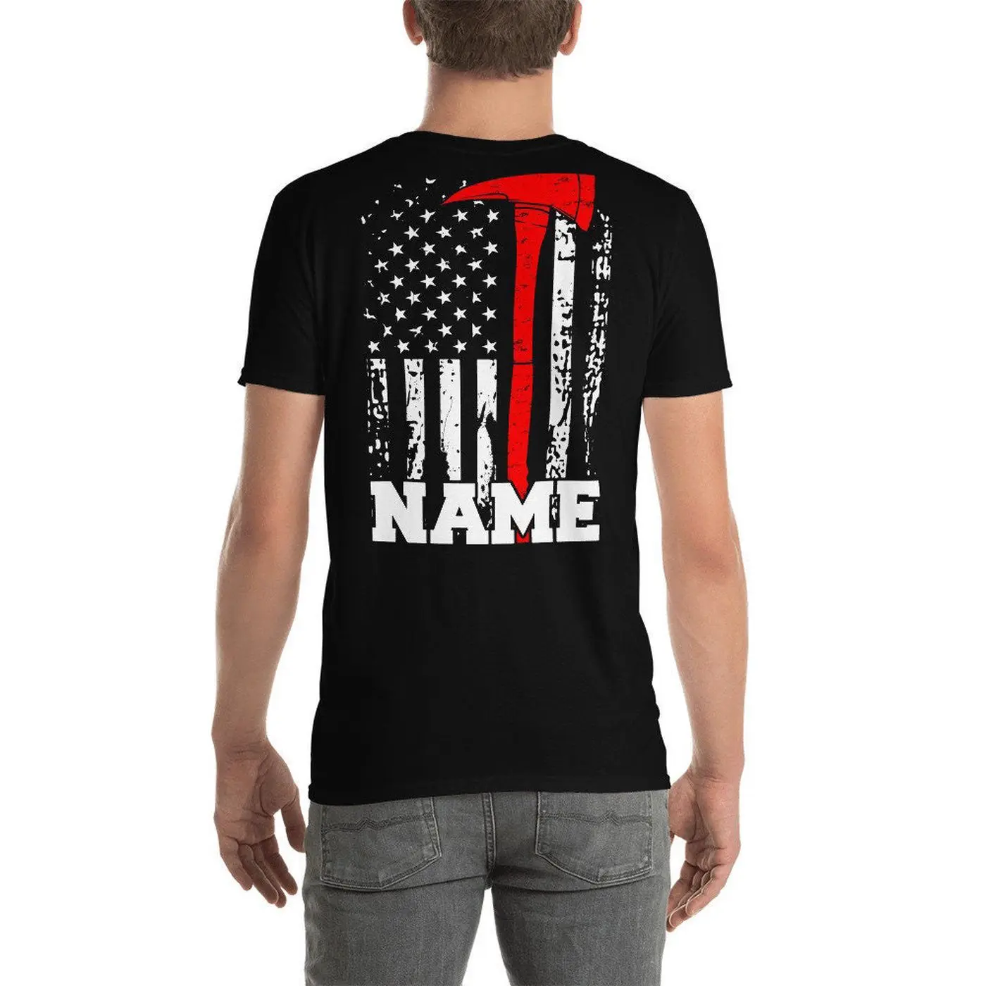 Personalized Firefighter Shirt Customized Firefighter Gift Thin Red Line Fire Axe Firefighter Name T-Shirt Firefighting Shirt