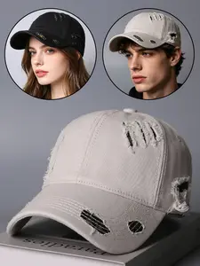 Unisex Vintage Style Wide Brim Baseball Cap, Casual Outdoor Hat for All Seasons, Trendy Design for Men & Women, Distressed Hat