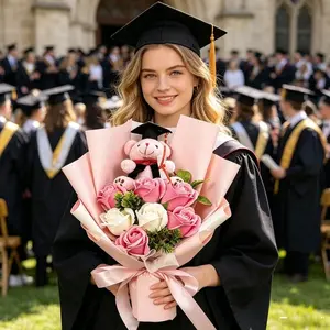 26-year-old new graduation bear and sunflower soap bouquet - Portable everlasting artificial flower gift for high school/university graduates, friends, classmates, or close friends as a thoughtful keepsake