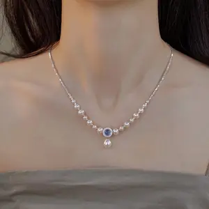 Silver Ocean Blue Treasure Broken Silver Necklace Fashion Item Natural Freshwater Non Core Pearl Necklace