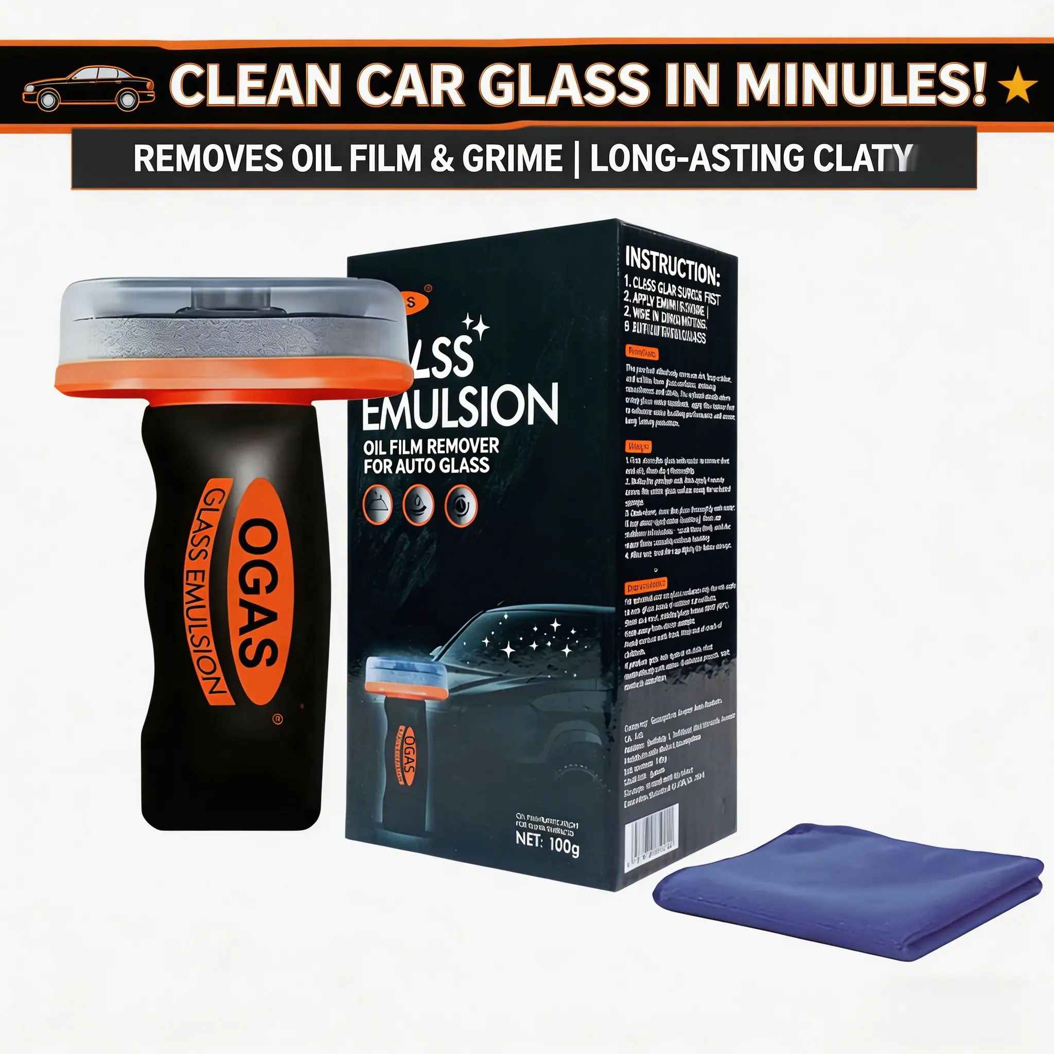 Car Glass Oil Film Remover, 100g Handheld Degreaser, No-Trace Window ...