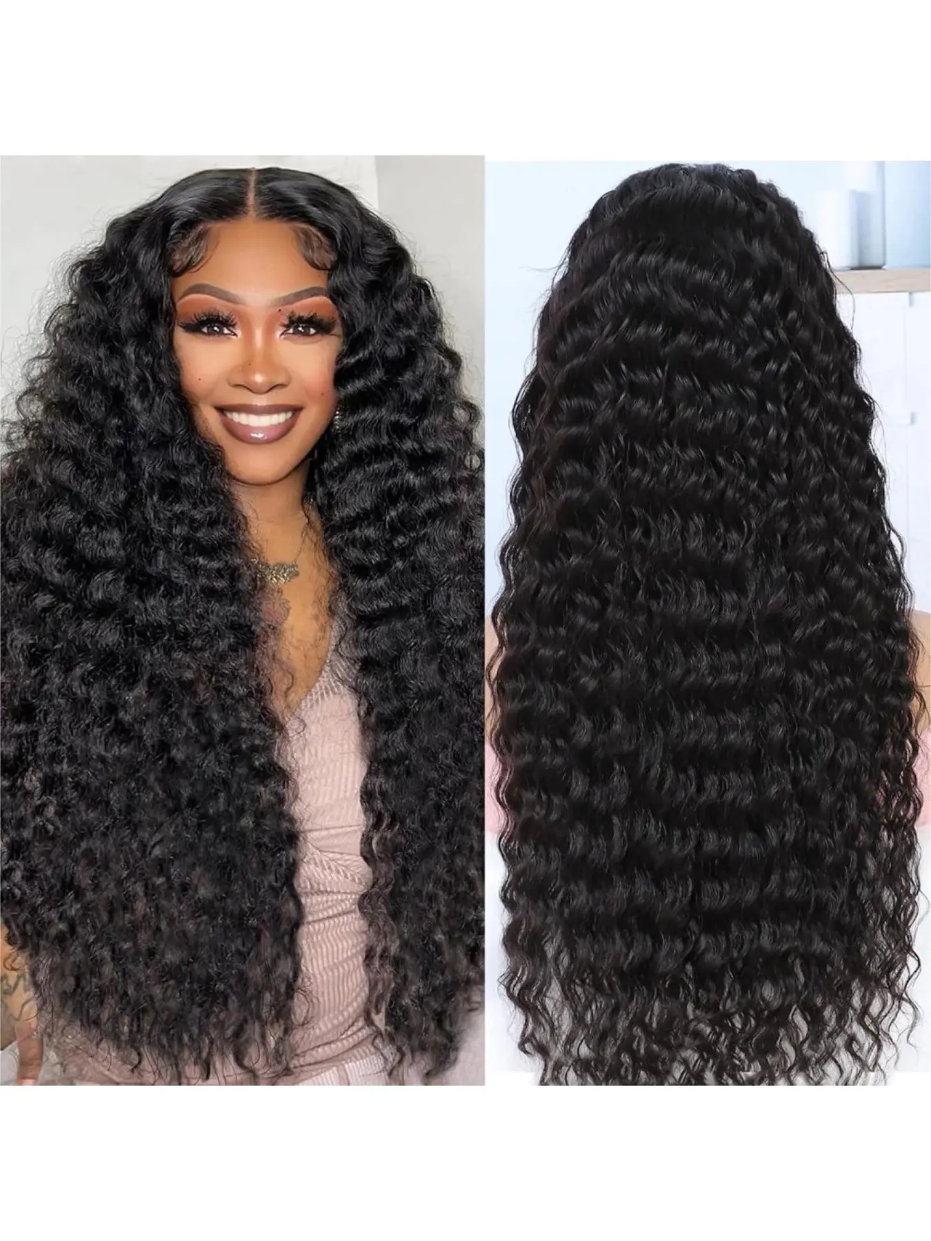 13x6 Deep Wave Lace Front Wigs Premium Human Hair Wigs for Women 180 Density HD Transparent Deep Curly Lace Frontal Wigs Human Hair Pre Plucked with Baby Hair Natural Color 16-30 Inch Fluffy Curly Wig