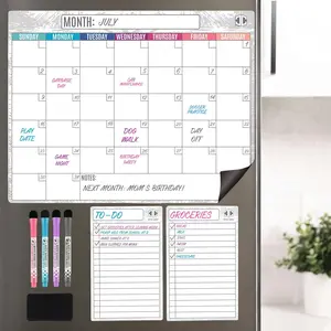 Dry Erase  Calendar for Refrigerator 16.5x13; 2 Wide Notepads; 4 Markers; Eraser - No Stain Monthly Fridge Calendar Whiteboard