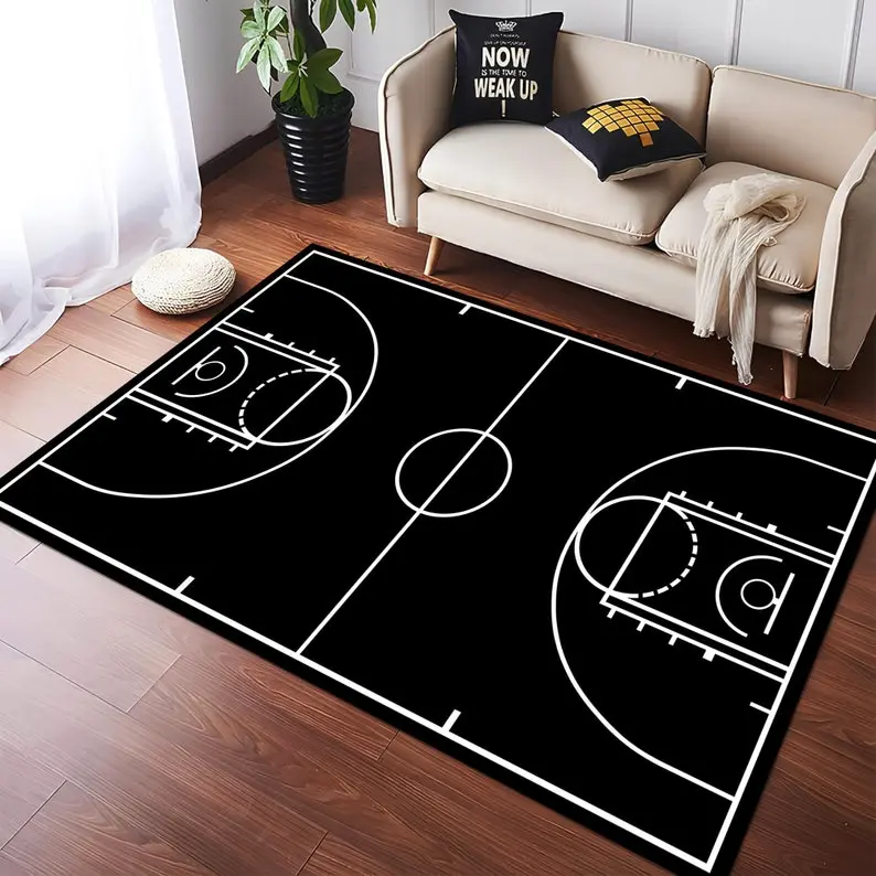 Basketball Court, Court Rug, Black Sport , Young Room, Boys Room Personalized Gifts Area