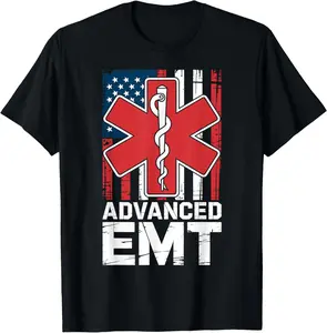 100% Cotton American Flag Advanced EMT AEMT Medical Technician First Aid T-Shirt