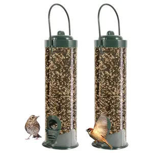 Hanging Bird Feeder Classic PVC Tube Squirrel Proof Hanging Feeders with 2 Feeding Ports Outdoor Weatherproof Waterproof Wild Birds Feeder for Garden Yard Backyard Outside Decoration