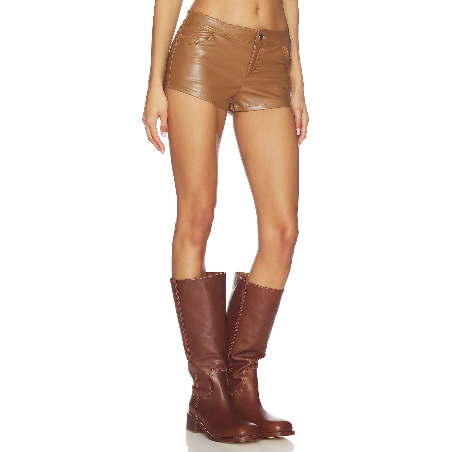superdown Gianna Faux Leather Shorts in Tan