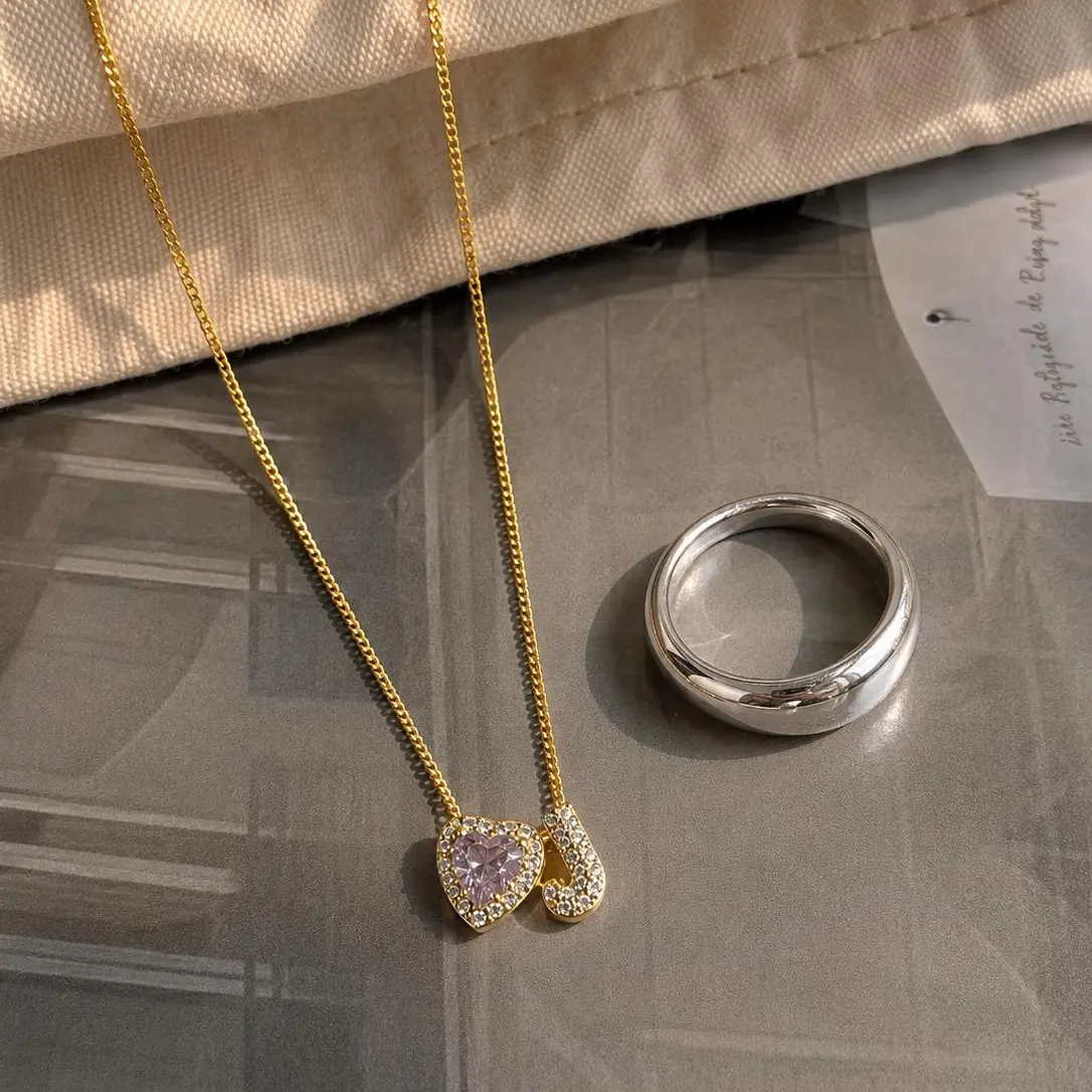 Personalized Birthstone Heart & Initial Necklace for Women, Custom Gold Letter Necklace, Birthday Gift