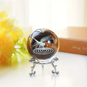 Dragonfly Crystal Glass Ball Ornament, Artistic Wedding Home Decor, Beautiful Insect Design, Crystal Butterfly, No Power Needed, Unique Gift for Men and Women