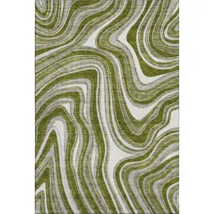 HomeRoots 663560 10 x 14 ft. Olive Green, Ivory & Gray Marble Washable Machine Made Rectangle Area Rug with UV Protection