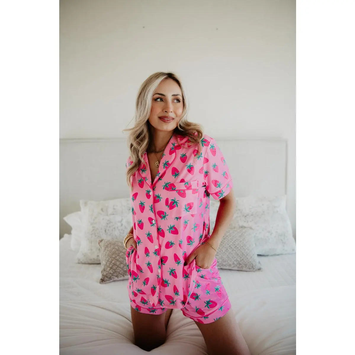 Pink Strawberry Print PJ Loungewear Set