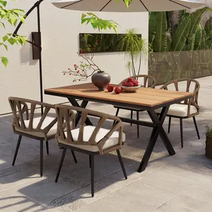 Contemporary Outdoor Set with PE Rattan Chairs and Plastic Wood Table, pool furniture ,backyard porch Suitable for Gardens and Lawn