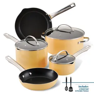 Farberware Style Nonstick Cookware Set 10-Piece with DiamondMax Nonstick & Tempered Glass Lids Includes 2 Prestige Kitchen Tools
