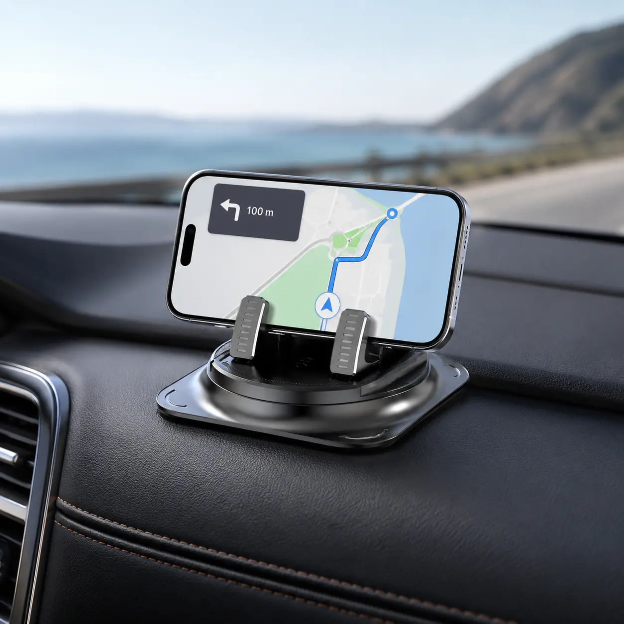 Car phone holder 360 degree rotation, suitable for carnavigation in-car dashboard, horizontal and verticalscreen adjustment angle, suction cup fixed non-slipmobile phone holder suitable for iPhone and Android