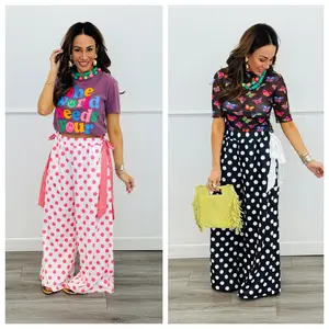 Polka Dot Side Sash Wide Leg Pants (Reg.)-2 Colors