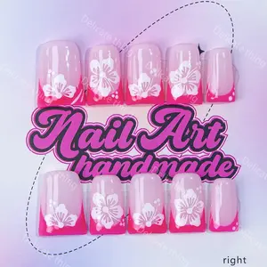 Delicatething Y2K Style Duckbill Nail Set, Handmade French Design, 3 Sizes S M L, Nail Tips Art, Perfect for Home Parties & Dates, Best Gift for Girls!