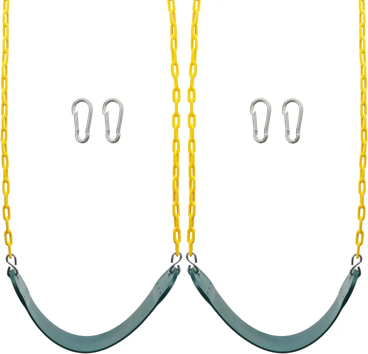 2PCS Swings Seats Heavy Duty with 66" Chain Support 250lb Green| Playground Outdoor Swing Seat Replacement with Snap Hooks, Coated Chains, Soft Eva Seat, Non-Slip Design & 250 Lb Capacity