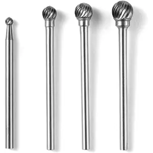 4 count Ball Shape   Burr Set - 3/32'' Shank Tungsten Carbide Engraving Bits Ball Burs For Rotary Tool Include  (D Type Single Slot)