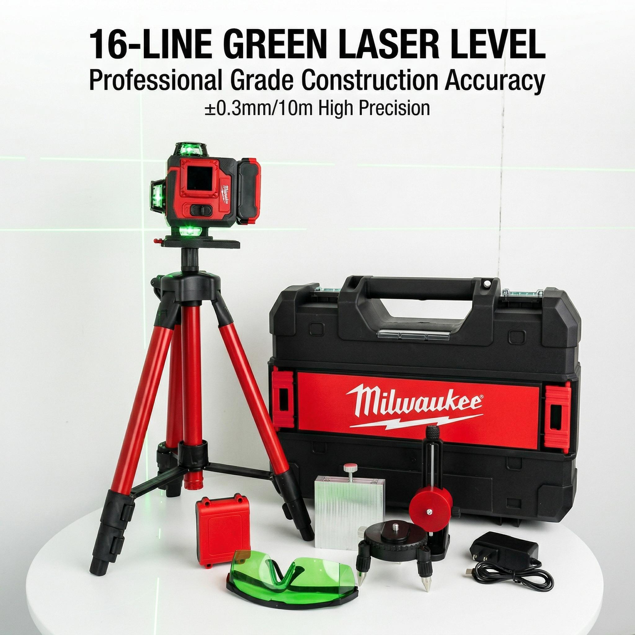 Milwaukee 16 Line Laser  Kit with Battery System level gauge green beam horizontal