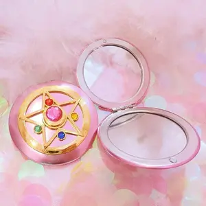 Pink Sailor Moon Makeup Compact Mirrors, Personal Portable Travel Handheld Foldable Double Sided Mirror