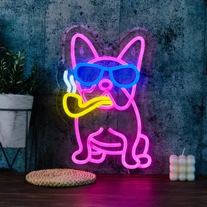 Dog Shaped Bull Terrier Neon Light, Neon Sign, Cool Cartoon Style, Christmas Office Bar Birthday Party Gift Decoration, Decorative Ambiance Lighting, USB Powered, No Plug