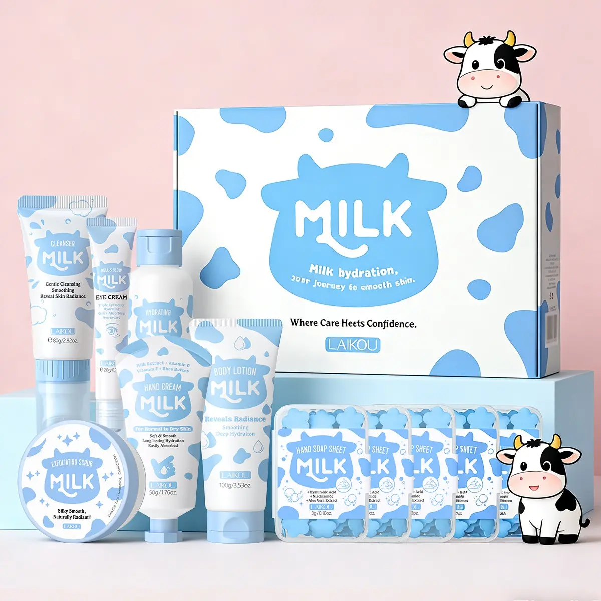 Moisturizing Hydrating Milk Skincare Set with Moisturizers, Glow Moisturizer, Collagen Hydration, 16pcs/set, Essential Skin Set, Including Facial Cleanser, Toner, Essence, Eye Cream, Face Cream, Sun Cream, Scrub, Mask