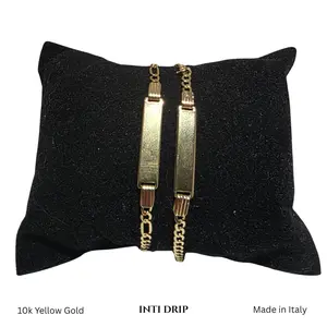 INTI DRIP 10K Gold Baby ID Bracelet 6" Cuban Curb or Figaro 3mm Optional Engraving Gold Made in Italy Hypoallergenic Lightweight Durable