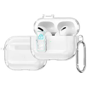 with Safety Lock Clear Case For Apple For  for AirPods 4 / 3 / 2 / 1 for AirPods Pro 3 / Pro2 / Pro For Airpod Earbuds Headset Earphones Headphones Full Protective Soft TPU Skin Case Secure Lock Clip Shockproof Transparent Cover Carabiner Keychain