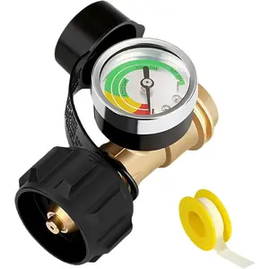 Level  Gauge, 3 Colors Coded Universal for Cylinder, QCC 1/Type 1 Connection, Brass Construction, 5-40 Pound LP  Gas, Grill, Heater, RV Camper and
