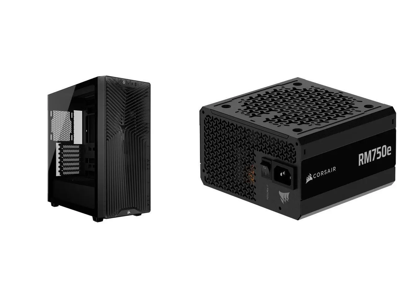 CORSAIR 3200D RS Mid-Tower PC Case - 360mm radiator support - Compatible with ASUS BTF, MSI Project Zero, Gigabyte Project Stealth - Angled bottom fan for GPU cooling - Smoke CORSAIR RM750e Modular ATX Power Supply, Cybenetics Gold, Black