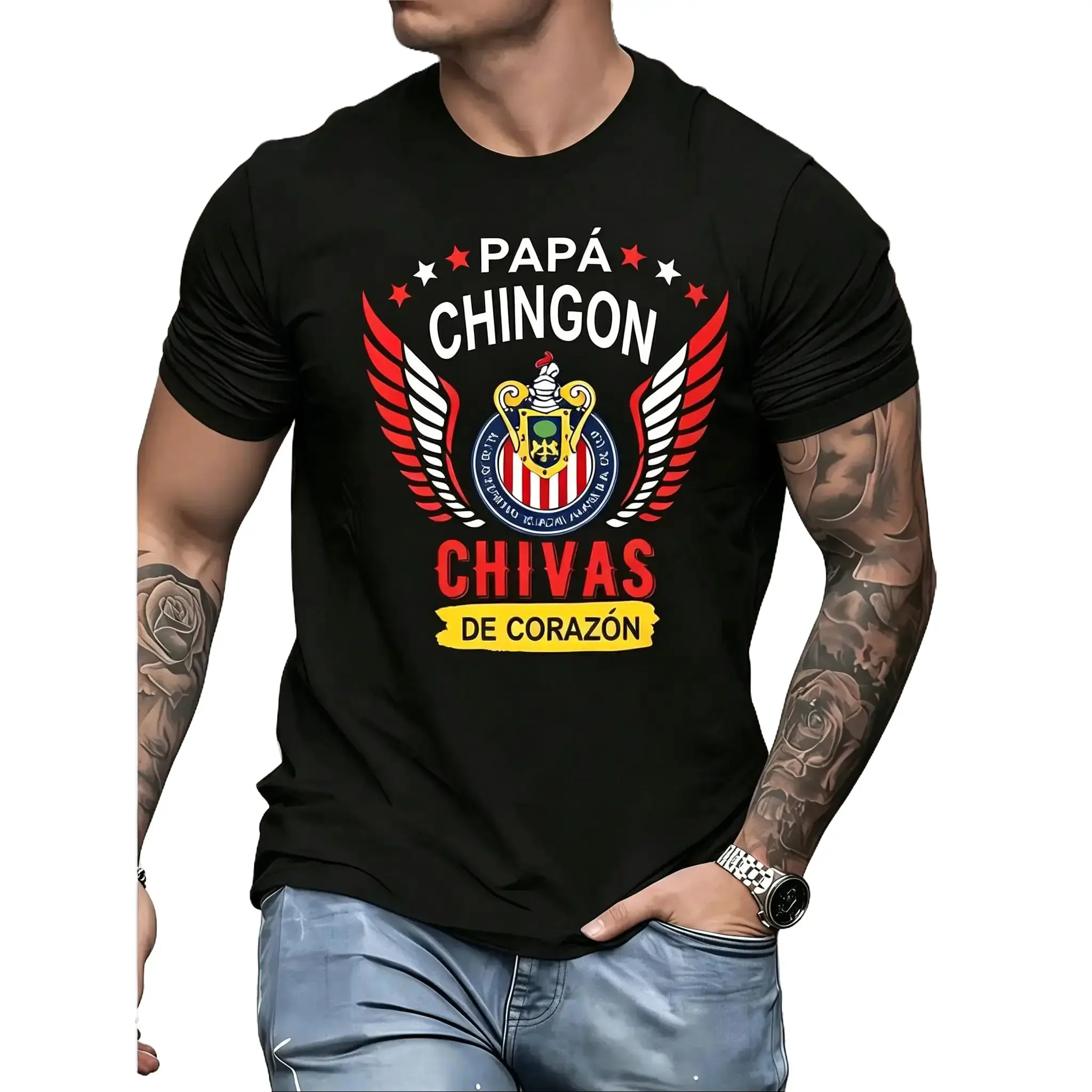 Premium Cotton Men's Chivas de Corazón Papá Chingón Soccer-Baseball T-Shirt - Smooth Casual Summer Streetwear Top, Oversized Sportswear, Perfect Father's Day Gift for Soccer Dads (Pairable with Denim JeansPants), Vibe, Cap