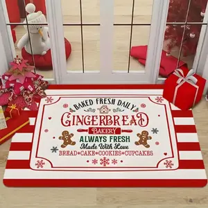 Christmas Gingerbread Snowflake Entrance Mat, Soft Low Profile Non-Slip Kitchen Rug, Winter Home Decor for Indoor Outdoor Use