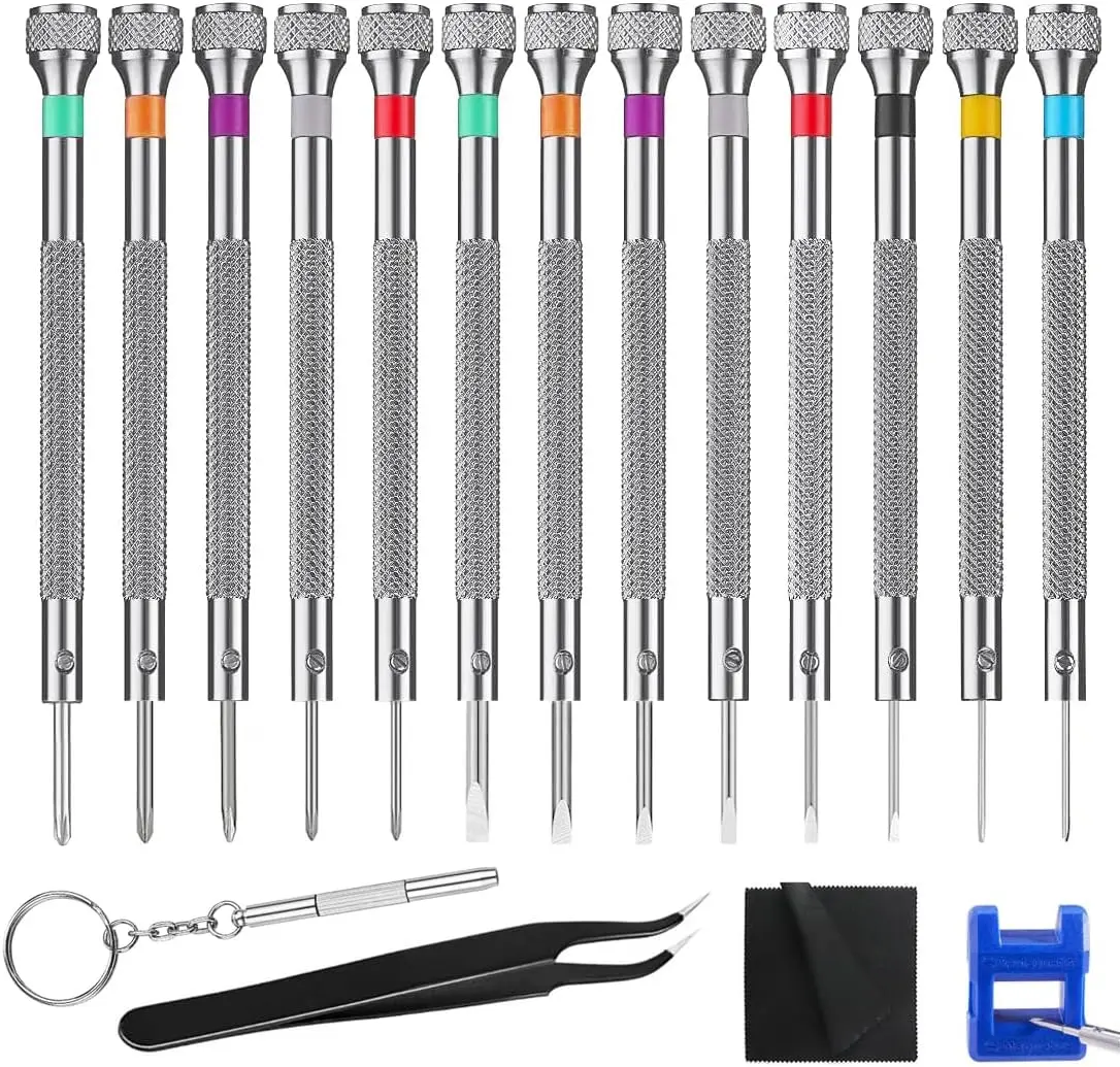 13-Piece Professional Watch Repair & Eyeglasses Repair Set with Precision Design, Humanized Handle Screwdrivers (0.6-2.0mm), Crossing Screwdrivers for Work, Computer & Phone Small Tool Needs, Daily, Humanized Handle Design