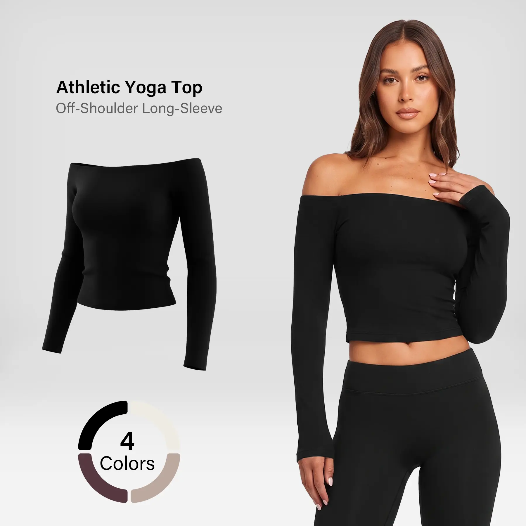 Women's Everyday Summer Wear Off The Shoulder Crop Top Long Sleeve Seamless Fitted Bardot Top  Slim Fit Pilates Yoga Workout Basic Tee Athletic Top Casual Streetwear Going Out