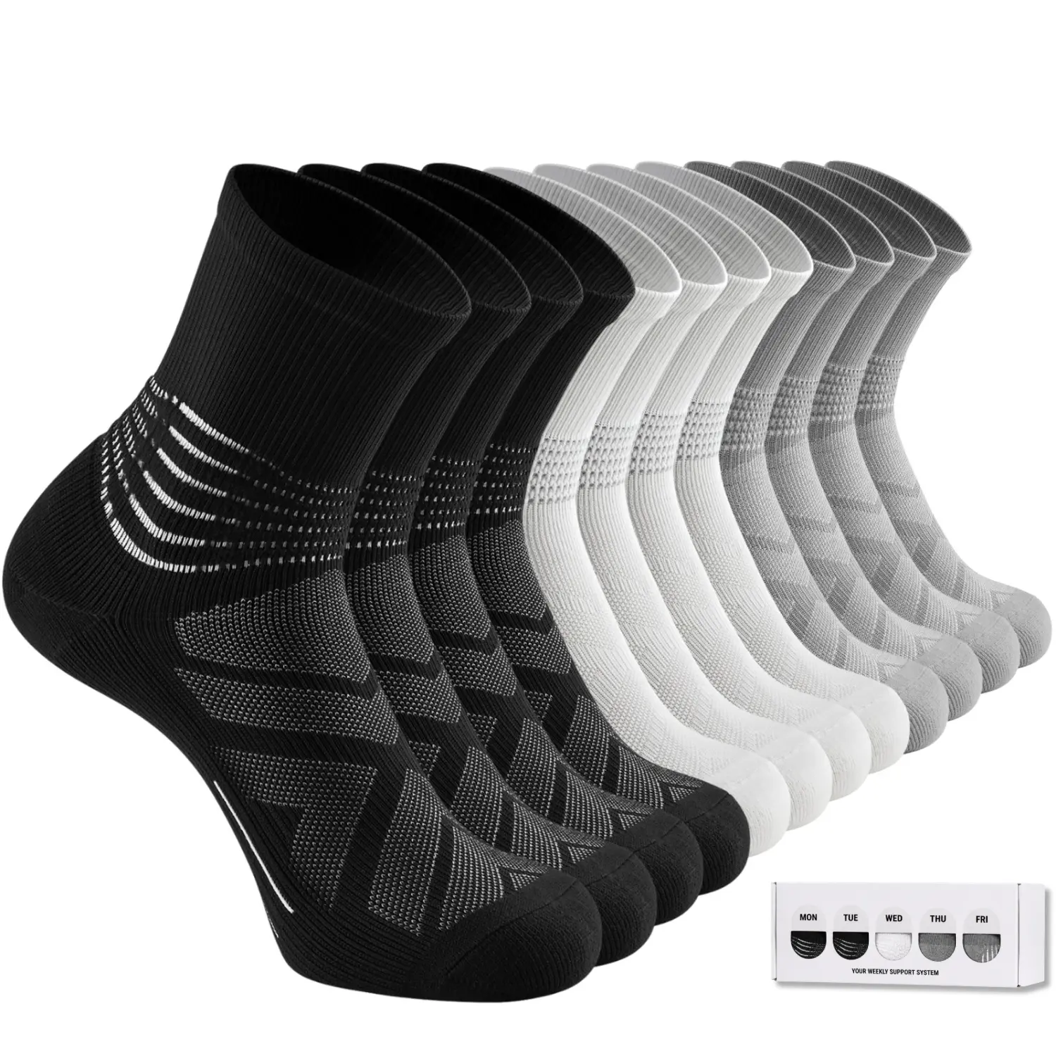 [IRAMY] Men's Compression Ankle Support Crew Socks (6 Pairs) - Coolmax Wicking, Plantar Fasciitis Relief, Big Mesh, Elastic, Stretched - Athletic Socks for Workouts, Running, Surgery Recovery (Beige), Compression Socks