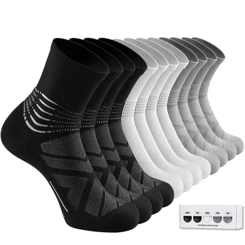 [IRAMY] Men's Compression Ankle Height Crew Socks (6 Pairs) - Coolmax Wicking, Plantar Fasciitis Relief, Big Mesh, Elastic, Stretchy, Multi-Size - Sports Fit, Activewear, Athletic Tight Socks for Workouts, Surgery Recovery (Beige) Menswear