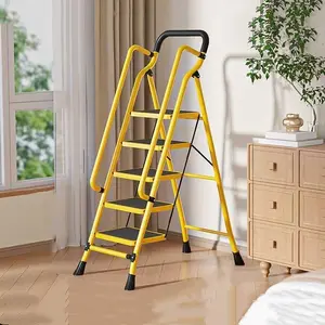 OPUL 5 Step Ladder with Handrails for Adults, Folding Step Stool for Multi-Purpose with Anti-Slip Wide Pedals , Sturdy Steel Step Stool, Handrail, Anti-Slip Wide Pedals, Pass 500lbs Load Testing, Home, Kitchen, Black+Yellow