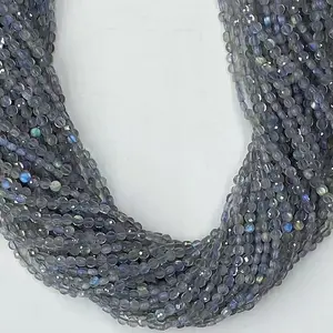 Natural Gray Flash Blue Labradorite Gemstone Faceted Coin Shape Loose Beads Circle Coin Faceted Beads For DIY Jewelry Making Desig Handmade Crafts Bracelet, Necklace, Earrings AAAA Quality 15.5 Inches Long, Semi Precious Stone, Spacer beads