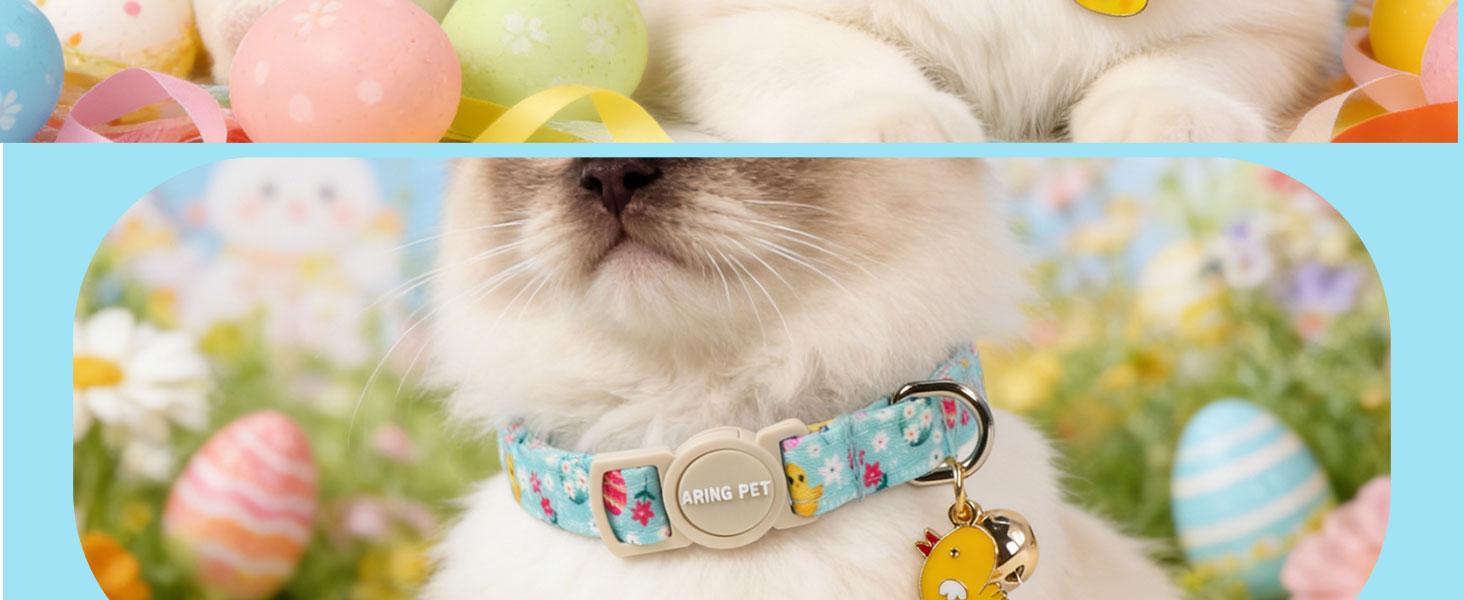 ARING PET 2 Pack Easter Cat Collars, Breakaway Kitten Collar with Bell and Charm - Easter Egg & Chick Pattern Accessory for Cute Girl Boy Cats