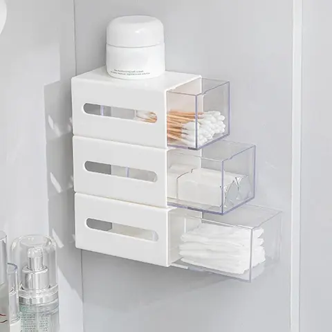 Wall Mounted Storage Box, 1/3pcs Clear Drawer Type Storage Box, Multifunctional Storage Organizer for Home Bathroom Kitchen, Bathroom Necessities