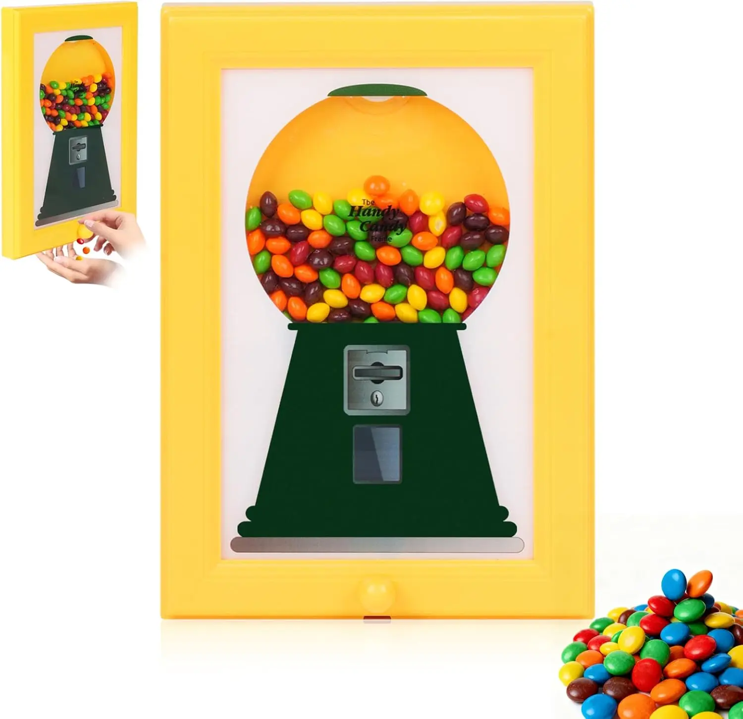Candy Dispenser Picture Hanging Frame, Wall Mounted Snack Dispenser for Chocolate, Candy, Mini Nuts & Treats, Vintage Gumball Machine Decor, Unique Gift for Family & Friends