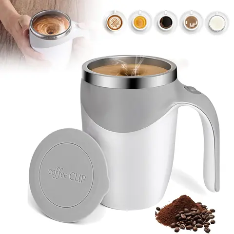 Self Stirring Mug Rechargeable Automatic Electric, Stainless Steel Travel Coffee Tumbler with Spill-Proof Lid, Double Wall Anti-Scald Design for Home Office Gym, Smooth Mixing