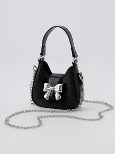 Women's Bow Decorated Chain Strap Crossbody Bag, Fashionable Solid Color Handbag for Daily Used, Casual Trendy Versatile High-quality Daily Commuting Bag