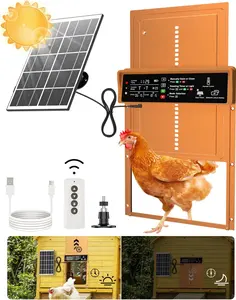 Solar Automatic Chicken Coop Door with Timer & Light Sensor – Auto Open & Close Chicken Door, Anti-Pinch Safety, Durable Aluminum Poultry Door, 7W Solar Panel & USB Charging Backup Easy Install manual setting enclosure