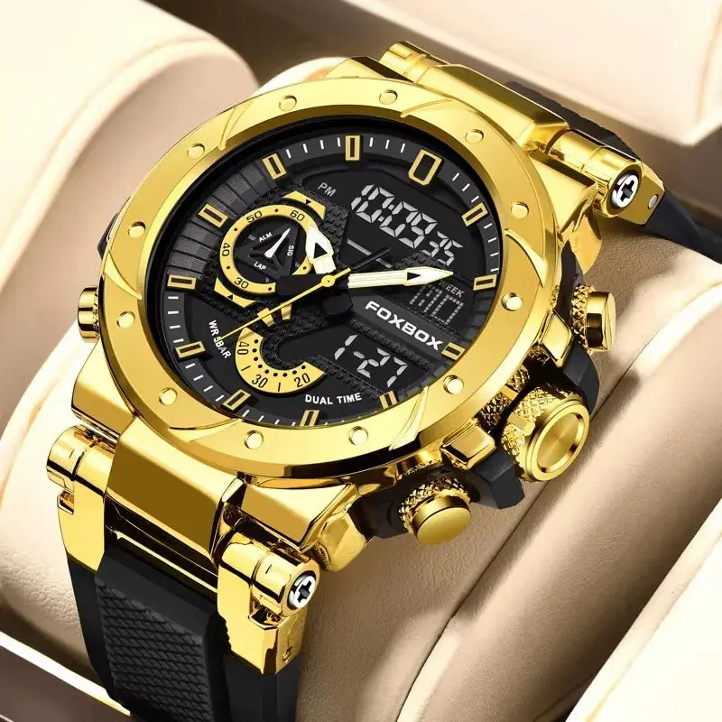 Men’s Waterproof Analog-Digital Quartz Sports Watch - Business Fashion, Casual Style, 50M Shock-Resistant, Hardlex Clarity, LED Alarm Alert, Stopwatch Timing, Gift Box Included, Business Fashion Watch, Casual Analog Watch