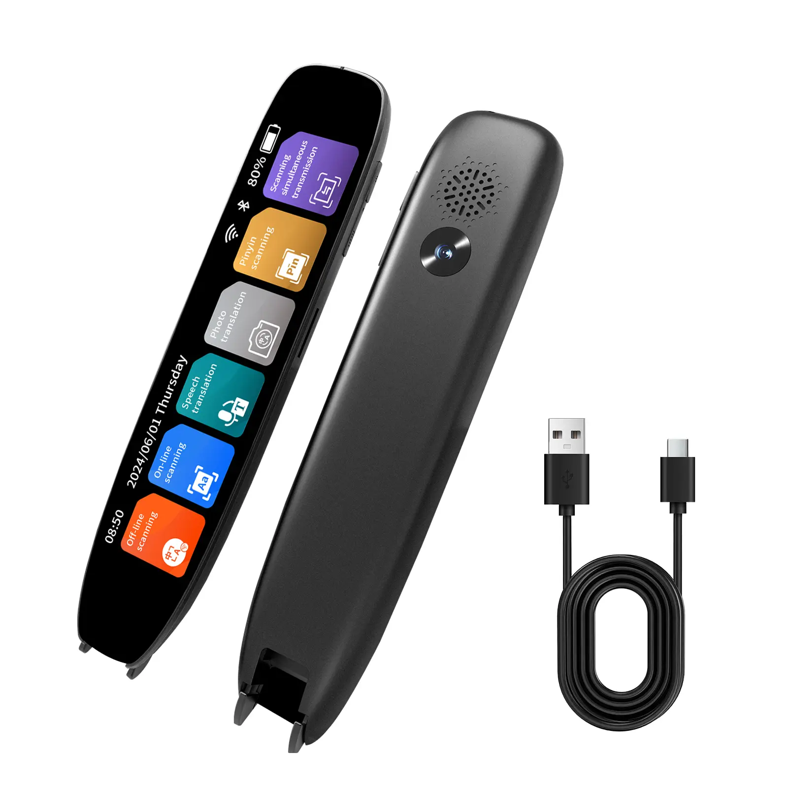 AI Photo & Scan Translator Pen, Portable 142-Language 2-Way Voice Translator, Smart Recorder Reading & Education Device for Study & Travel, Black