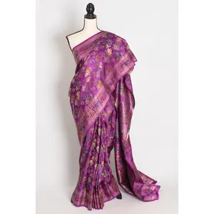 Pritha : Purple & Gold Semi Mashru Banarasi Silk Saree