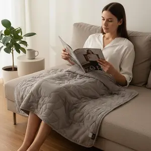 Weighted Lap Blanket 5lbs for Meditation, Yoga, Napping, Sleeping and Travel, Cotton Weighted Blanket for Adults, Skin Friendly & Machine Washable, 29x24 inches, Light Gray